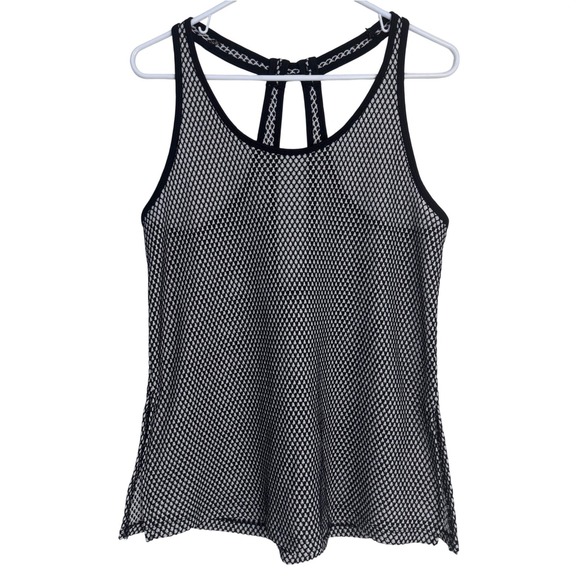 Tops - Mesh Black White Racerback Tank Top Keyhole Back Sleeveless Athleisure Edgy Gym